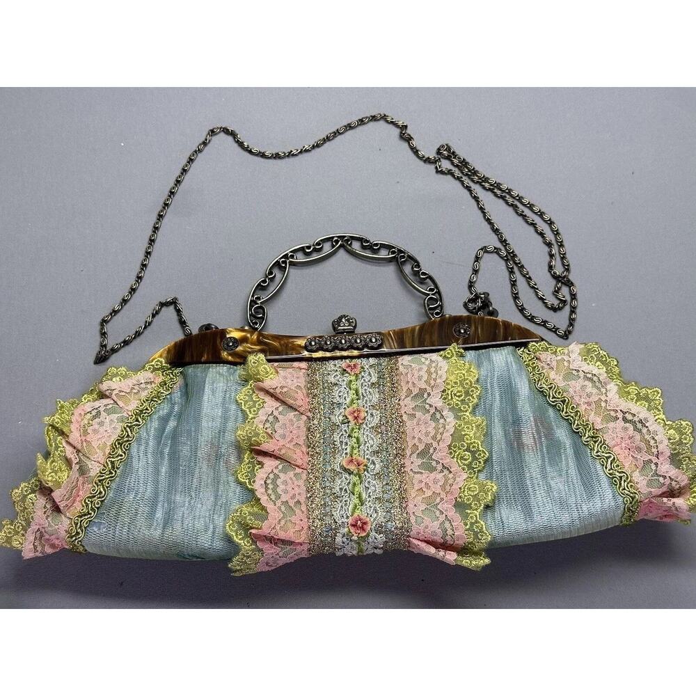 Malina Handmade Victorian Style Lace Handbag Purse Clutch Pink Blue Green
